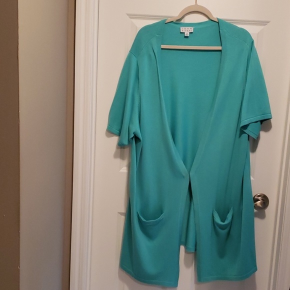 Joan Rivers Sweaters - Aqua blue short sleeved cardigan sweater